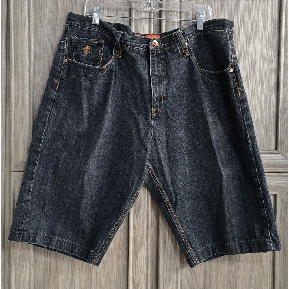 Rocawear Mens Sz42 100%Cotton Denim JeanShortsBaggy Hip Hop Blue&Brown Embroider